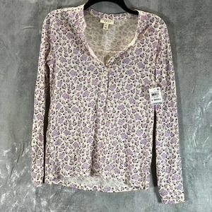 Style & Co Women's Lilac Ditsy Cotton Printed Long-Sleeve Henley Top SZ XS